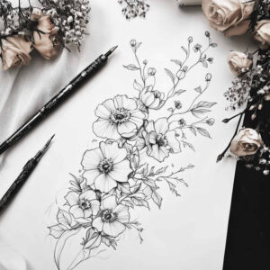 minimalist-style – tattoo design ideas free ai generated – negative-space – for-upper-shoulder – Gallery: delicate-flowers-inkby-ai