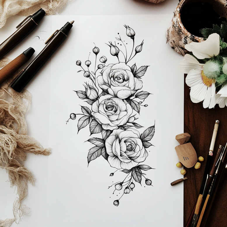 natural-aesthetics – tattoo design ideas free ai generated – essential-lines – for-collarbone – Gallery: delicate-flowers-inkby-ai