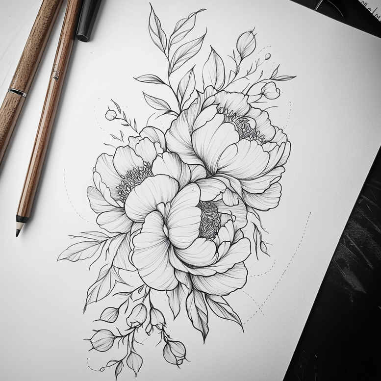 natural-shape – tattoo design ideas free ai generated – unadorned – for-hip – Gallery: delicate-flowers-inkby-ai