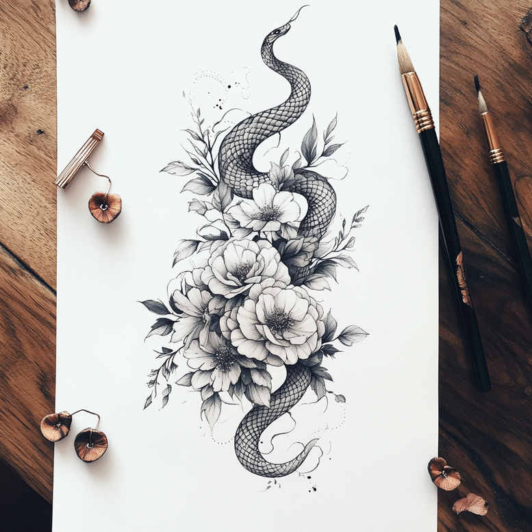nature-in-tattoo – tattoo design ideas free ai generated – mini-geometry – for-nape – Gallery: delicate-flowers-inkby-ai