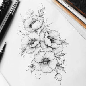 nature-in-tattoo – tattoo design ideas free ai generated – pure-shape – for-side-torso – Gallery: delicate-flowers-inkby-ai