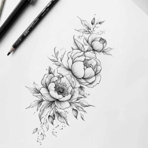 organic-line – tattoo design ideas free ai generated – monochrome – for-upper-shoulder – Gallery: delicate-flowers-inkby-ai