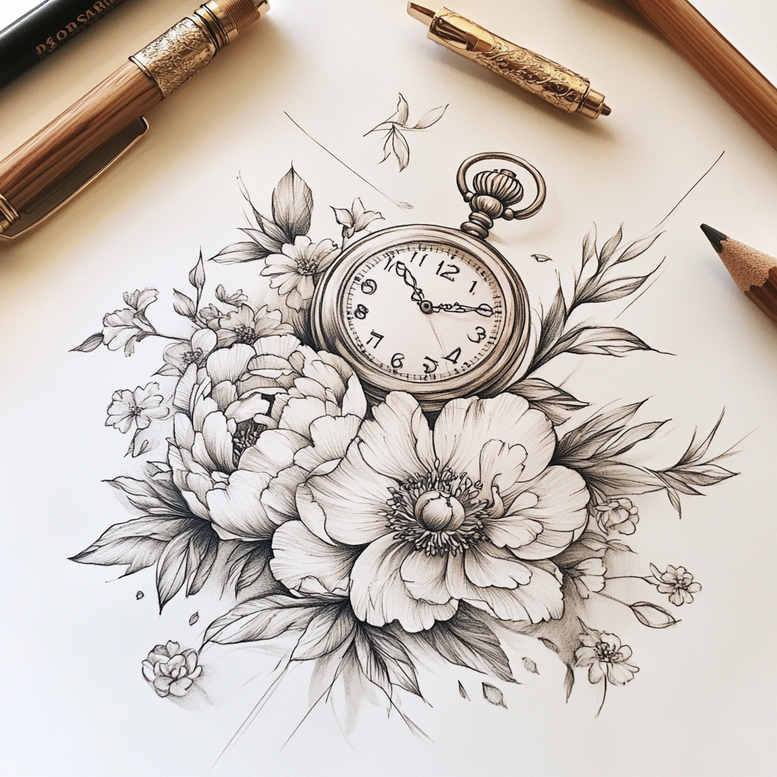 organic-line – tattoo design ideas free ai generated – no-excess – for-collarbone – Gallery: delicate-flowers-inkby-ai