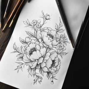 soft-composition – tattoo design ideas free ai generated – discreet – for-spine – Gallery: delicate-flowers-inkby-ai