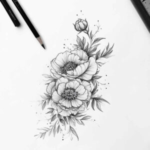 soft-composition – tattoo design ideas free ai generated – dotwork – for-lower-back – Gallery: delicate-flowers-inkby-ai