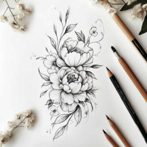 soft-line – tattoo design ideas free ai generated – bare – for-upper-chest – Gallery: delicate-flowers-inkby-ai