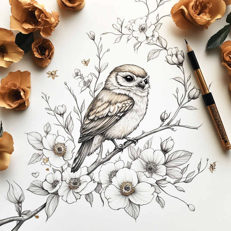soft-line – tattoo design ideas free ai generated – subtle-motif – for-upper-arm – Gallery: delicate-flowers-inkby-ai