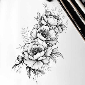 soft-shading – tattoo design ideas free ai generated – micro-tattoo – for-calf – Gallery: delicate-flowers-inkby-ai