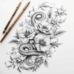 soft-texture – tattoo design ideas free ai generated – no-shading – for-outer-arm – Gallery: delicate-flowers-inkby-ai