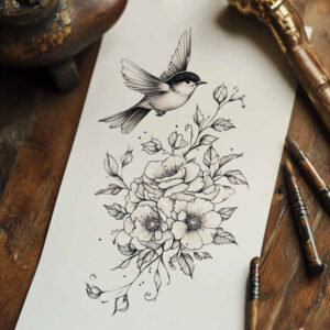 soft-transitions – tattoo design ideas free ai generated – clear-cut – for-chest – Gallery: delicate-flowers-inkby-ai