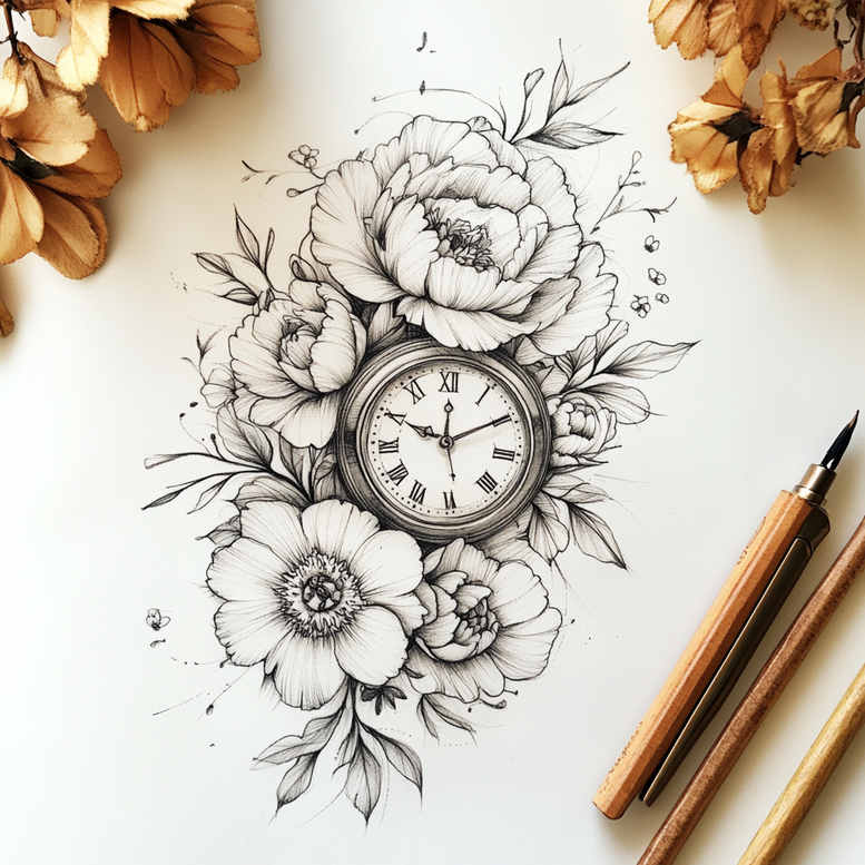 subtle-composition – tattoo design ideas free ai generated – little-tattoo – for-calf – Gallery: delicate-flowers-inkby-ai