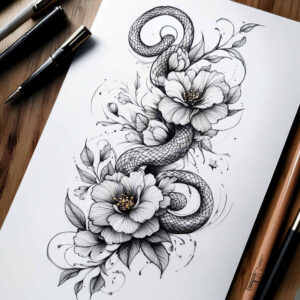 subtle-composition – tattoo design ideas free ai generated – outline-only – for-side-torso – Gallery: delicate-flowers-inkby-ai