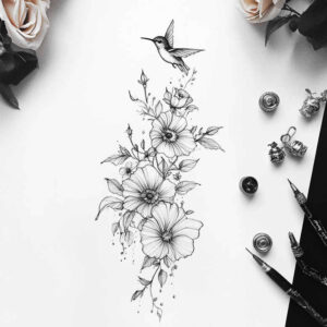 subtle-tattoo – tattoo design ideas free ai generated – micro-tattoo – for-thigh – Gallery: delicate-flowers-inkby-ai