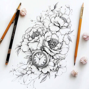 subtle-transitions – tattoo design ideas free ai generated – crisp-outline – for-back-shoulder – Gallery: delicate-flowers-inkby-ai