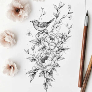 subtle-transitions – tattoo design ideas free ai generated – symbol-mark – for-lower-leg – Gallery: delicate-flowers-inkby-ai