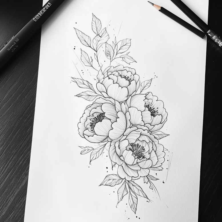 delicate-flowers tattoo design ideas quiet airy composition for back