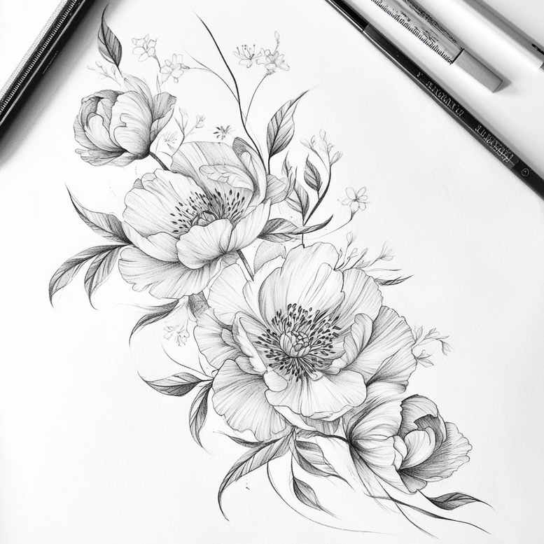 delicate-flowers tattoo design ideas tiny tattoo artistic shading for side
