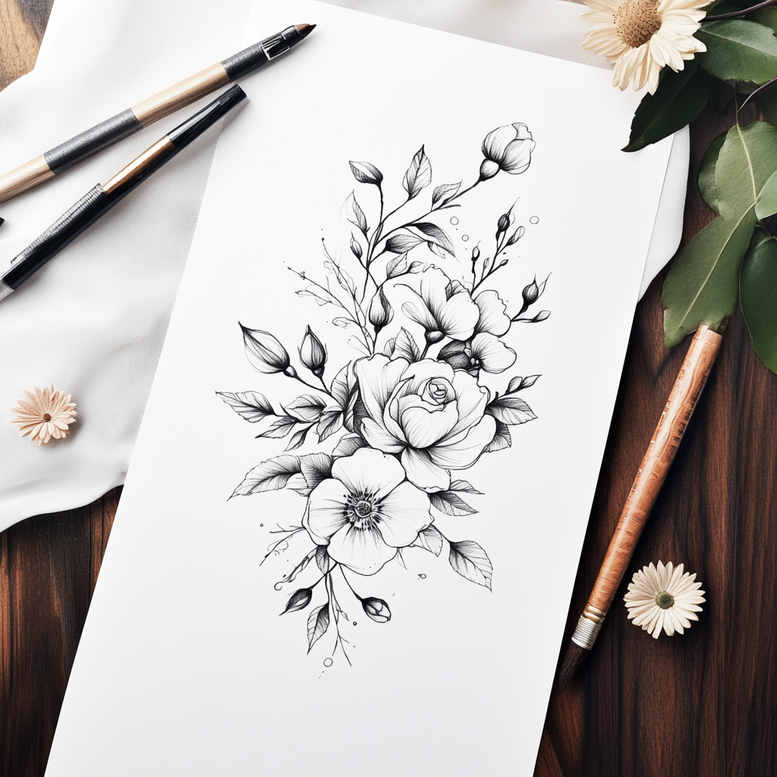 delicate-flowers tattoo design ideas clean stroke delicate stems symbolising determination