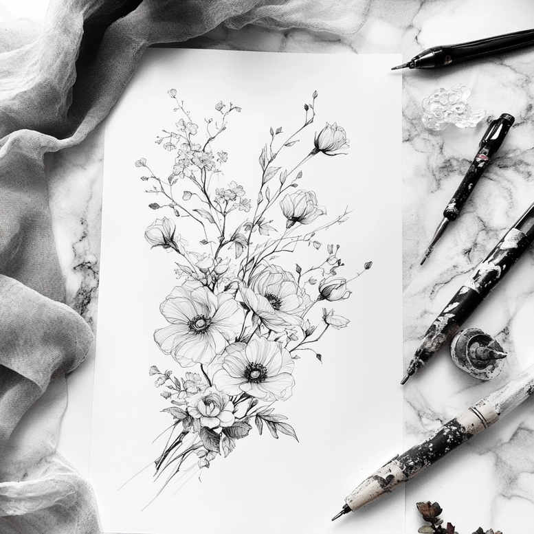 delicate-flowers tattoo design ideas delicate fine linework symbolising courage
