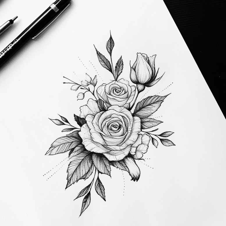 delicate-flowers tattoo design ideas single color floral motifs shows resilience