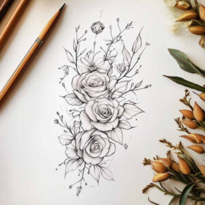 delicate-flowers tattoo design ideas empty space flowing lines symbol of strength