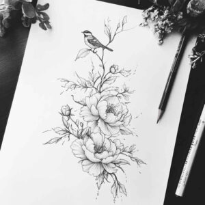 delicate-flowers tattoo design ideas precise gentle textures for collarbone