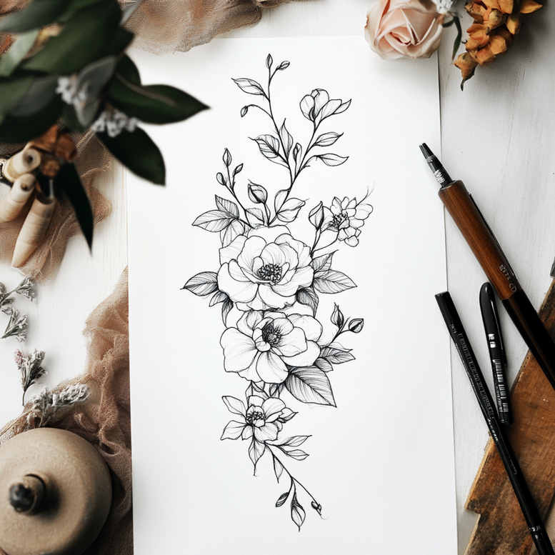 delicate-flowers tattoo design ideas micro line light contrast embodying strength