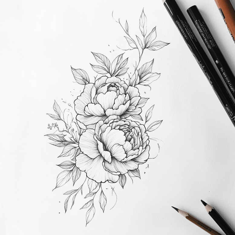 delicate-flowers tattoo design ideas discreet light contrast for scapula