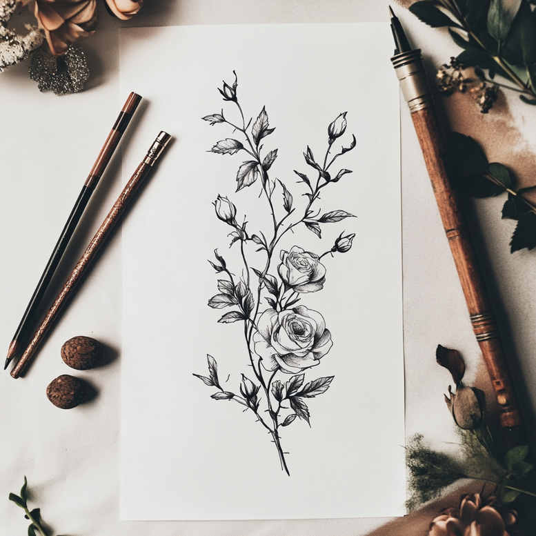 delicate-flowers tattoo design ideas open space light contrast meaning determination