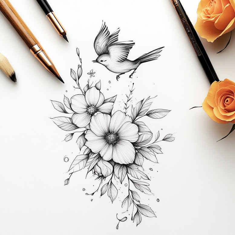 delicate-flowers tattoo design ideas pure design minimalist symbol of courage