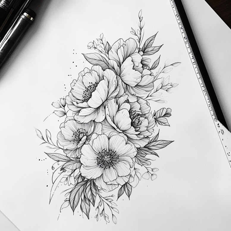 delicate-flowers tattoo design ideas essential lines naturalistic for back