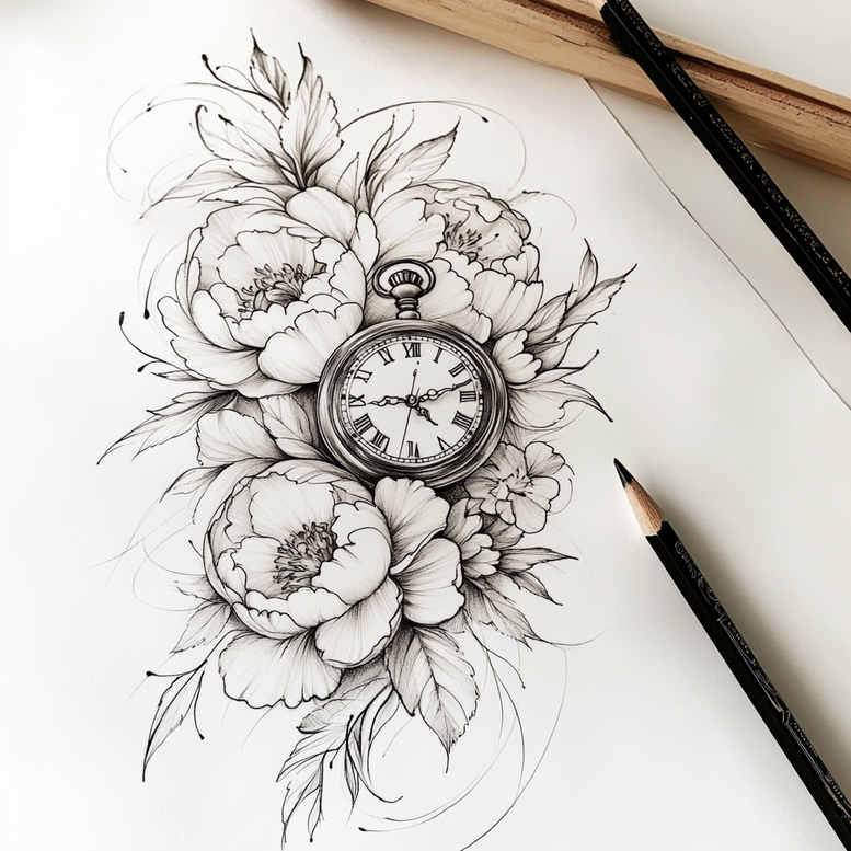 delicate-flowers tattoo design ideas no excess ornamental for lower thigh