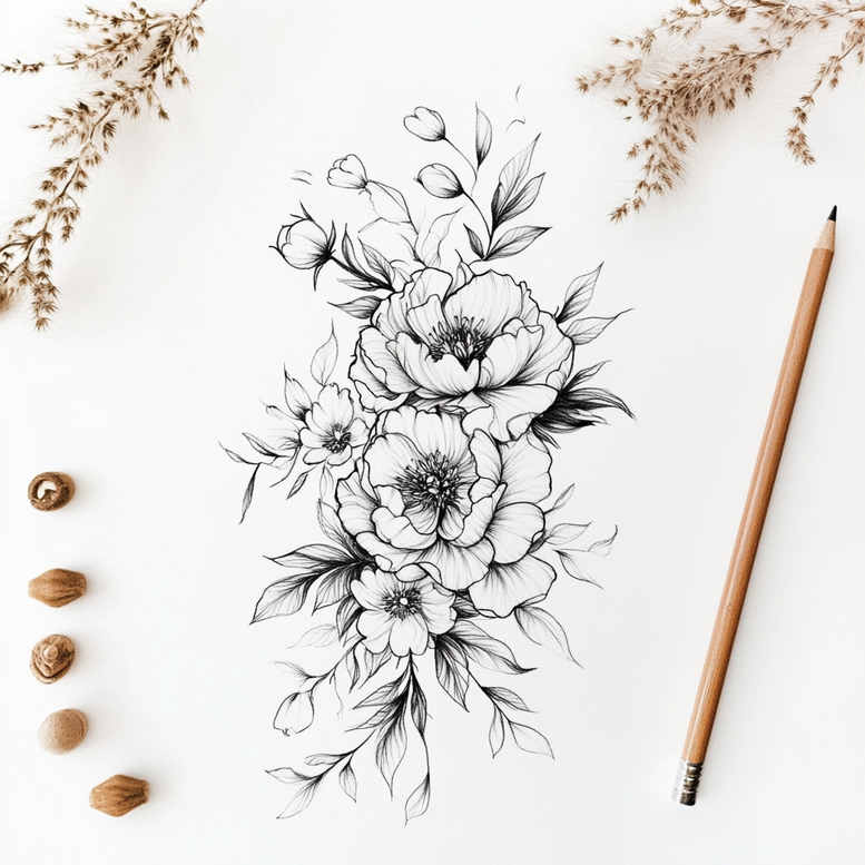 delicate-flowers tattoo design ideas few strokes ornamental for sternum