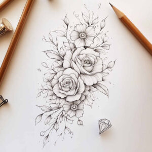 delicate-flowers tattoo design ideas thin line pastel hues for scapula