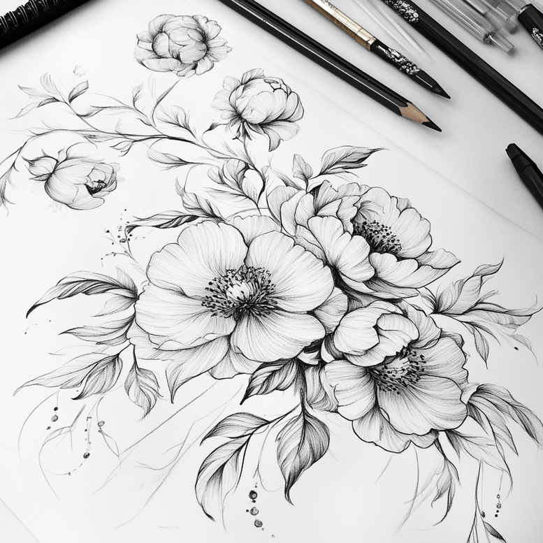 delicate-flowers tattoo design ideas pure outline refined stands for resilience
