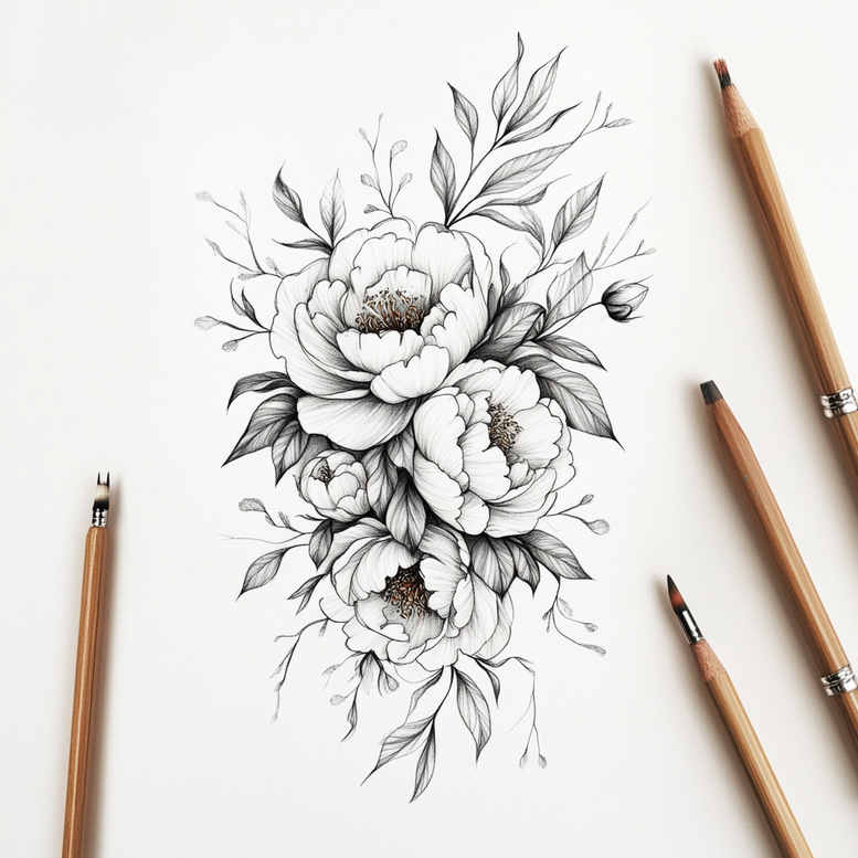 delicate-flowers tattoo design ideas single color soft edges for scapula