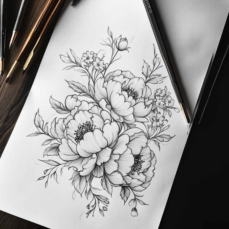 delicate-flowers tattoo design ideas minimalist script soft petals for heel