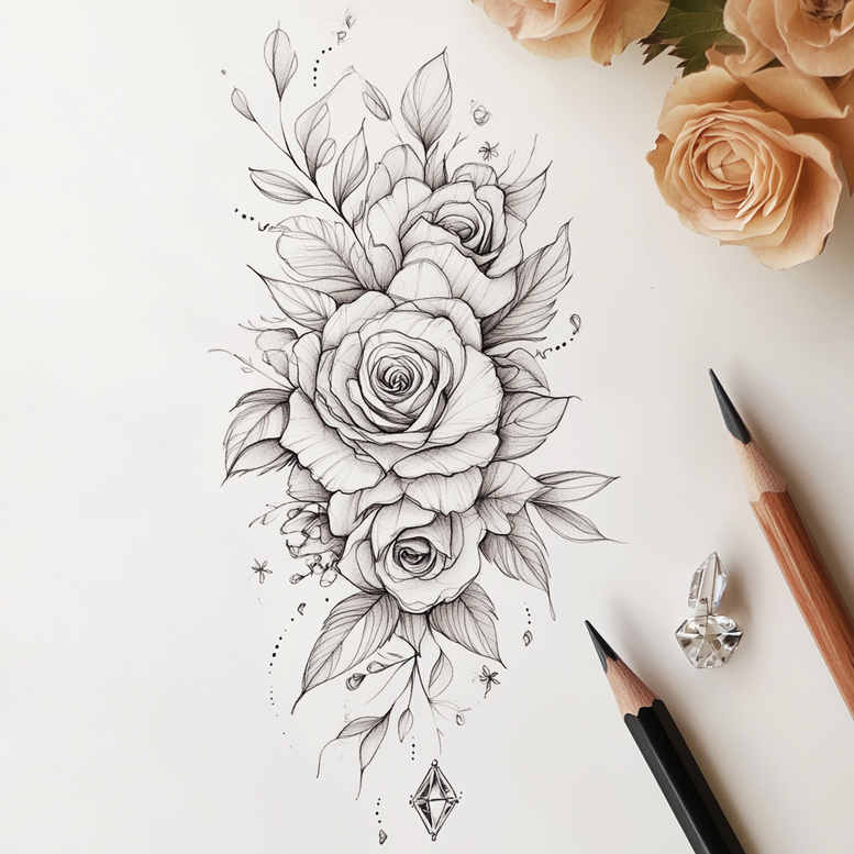 delicate-flowers tattoo design ideas sparse soft petals for thigh