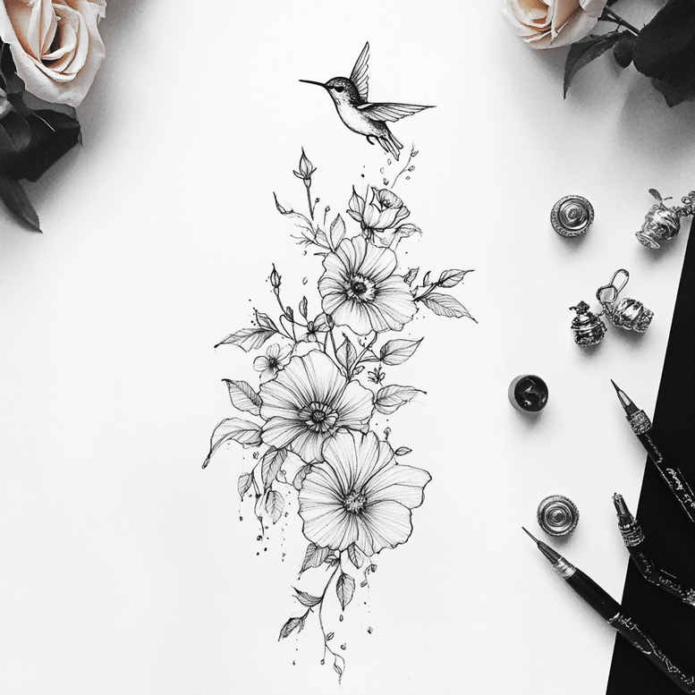 delicate-flowers tattoo design ideas outline only tender for full back