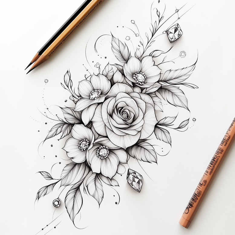 delicate-flowers tattoo design ideas delicate tender for lower thigh