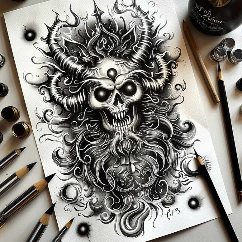 dark-silhouette – tattoo design ideas free ai generated – moody – for-upper-back – Gallery: demons-inkby-ai