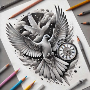 dove-in-delicate-composition – tattoo design ideas free ai generated – neotraditional-color-depth – for-upper-shoulder – Gallery: doves-inkby-ai