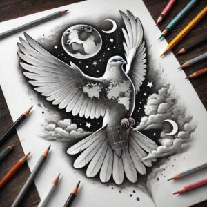 dove-in-motion – tattoo design ideas free ai generated – neotraditional-vivid-detail – for-calf – Gallery: doves-inkby-ai