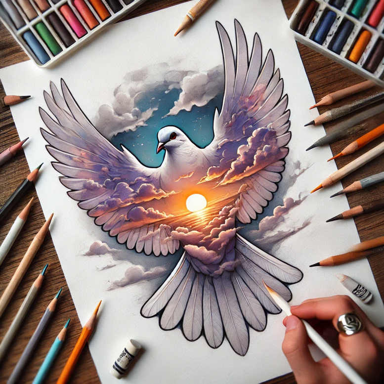 doves tattoo design ideas Surrealism unreal sacred symbol of endurance