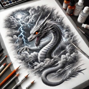 dragon-flame – tattoo design ideas free ai generated – unsettling – for-calf – Gallery: dragons-inkby-ai