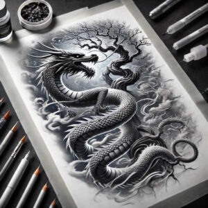 dragon-silhouette – tattoo design ideas free ai generated – grimace – for-side-torso – Gallery: dragons-inkby-ai