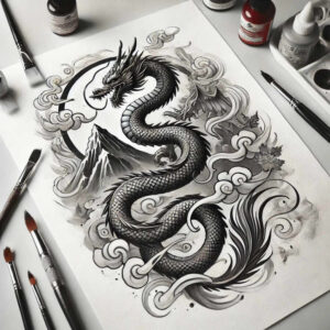 dragon-smoke – tattoo design ideas free ai generated – broken – for-upper-arm – Gallery: dragons-inkby-ai