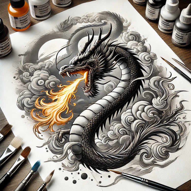 mythical-dragon – tattoo design ideas free ai generated – despair – for-upper-shoulder – Gallery: dragons-inkby-ai