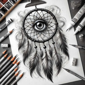 dreamcatcher-and-leaves – tattoo design ideas free ai generated – realism-refined-highlights – for-spine – Gallery: dreamcatchers-inkby-ai