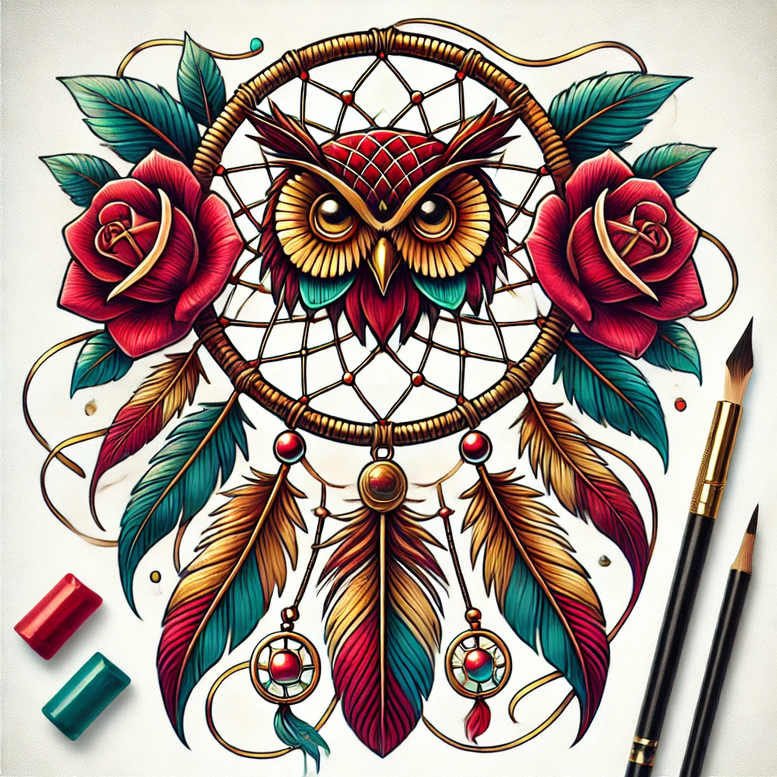 dreamcatcher-with-ribbon – tattoo design ideas free ai generated – realism-depth-of-field – for-upper-back – Gallery: dreamcatchers-inkby-ai